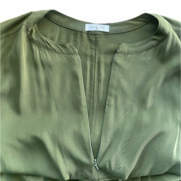 ODDBIRD | S | Olive Ruya Reya Tunic Flowy Short Sleeve Zip Neck Tie Dress - Picture 12 of 15